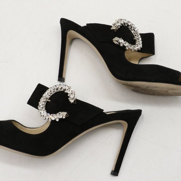 Jimmy Choo Saf 85 Crystal-Embellished Suede Sandals Size 39.5/US 9.5 - Picture 14 of 15